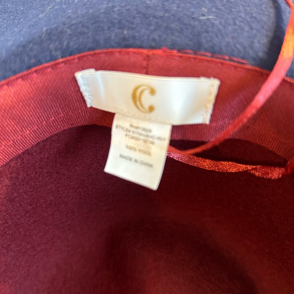 C 100% WOOL TWO TONE NAVY AND BURGUNDY FLOPPY STYLE WOMEN’S HAT - Picture 6 of 6